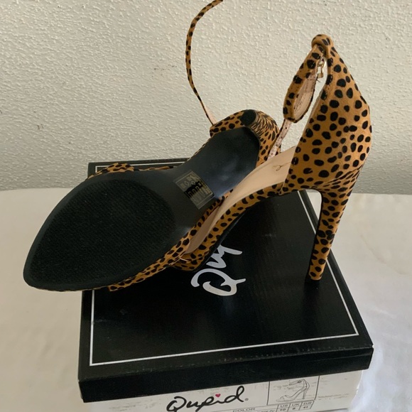 Qupid open toe sandals. Color is Camel/Black Leopard Suede. - Picture 7 of 7